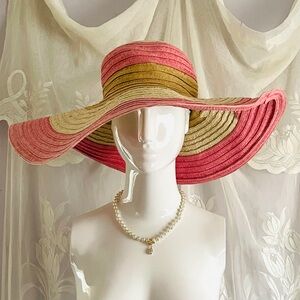 Apt. 9 Pink and Tan Striped Wide Brim Straw Sun Hat